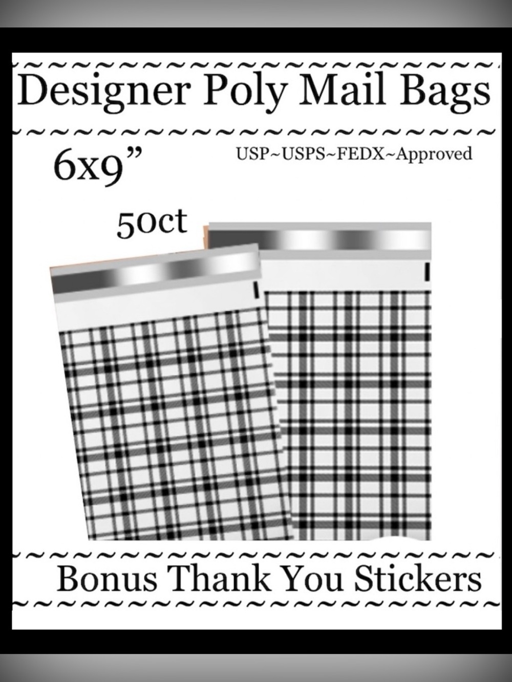 50ct 6x9’ Polymailer Bags~BONUS 50ct Free Stickers~New~ Quality Designer
